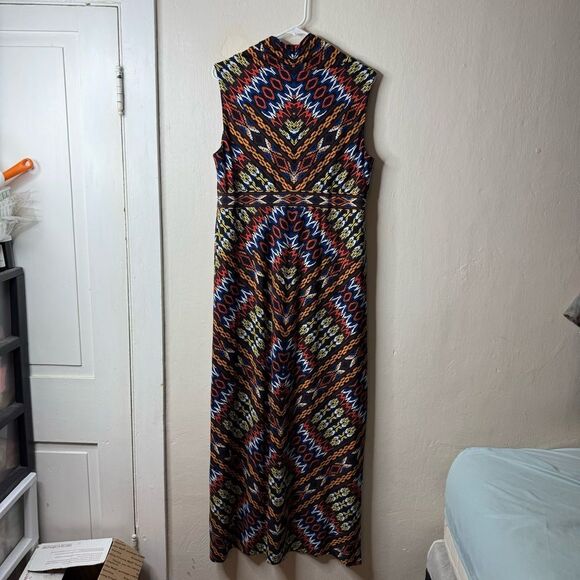 Chicos Black Patterned Ruched Empire Waist Sleeveless Maxi Dress - Picture 4 of 5